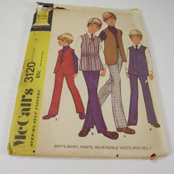 McCalls 3120 clothing pattern size 4 Boy shirt, pants, vest, belt (complete - Picture 2 of 6
